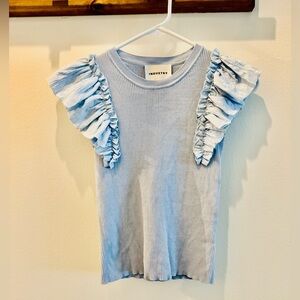 Blue Ruffle Sleeve Top